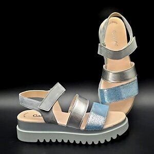 Gabor 23.610 Silver Wedge Platform Strappy Sandals Women's Size 5.5 UK / 7.5 US
